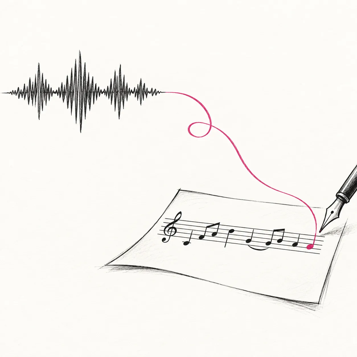 Une onde sonore devient une mélodie écrite sous la plume.